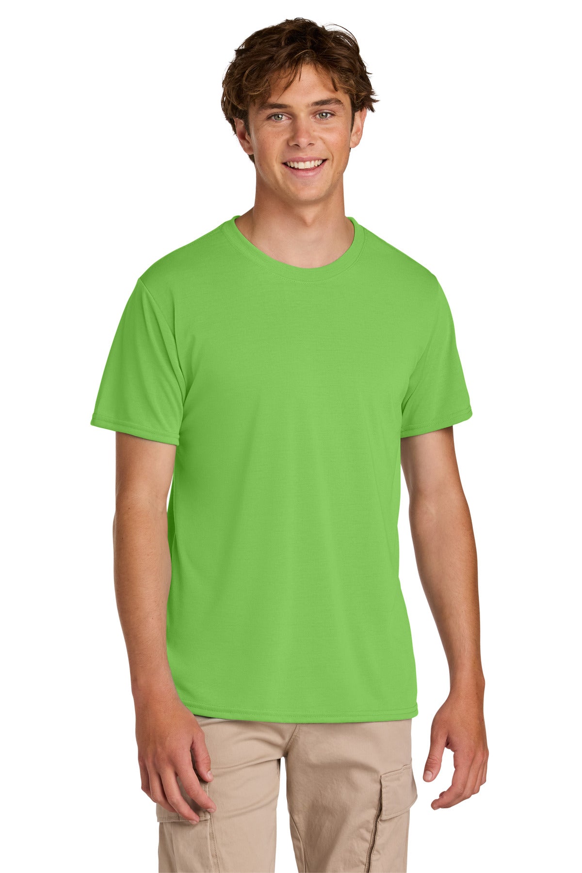 Front View of Lime Gildan Gildan Performance T-Shirt. 42000 plain