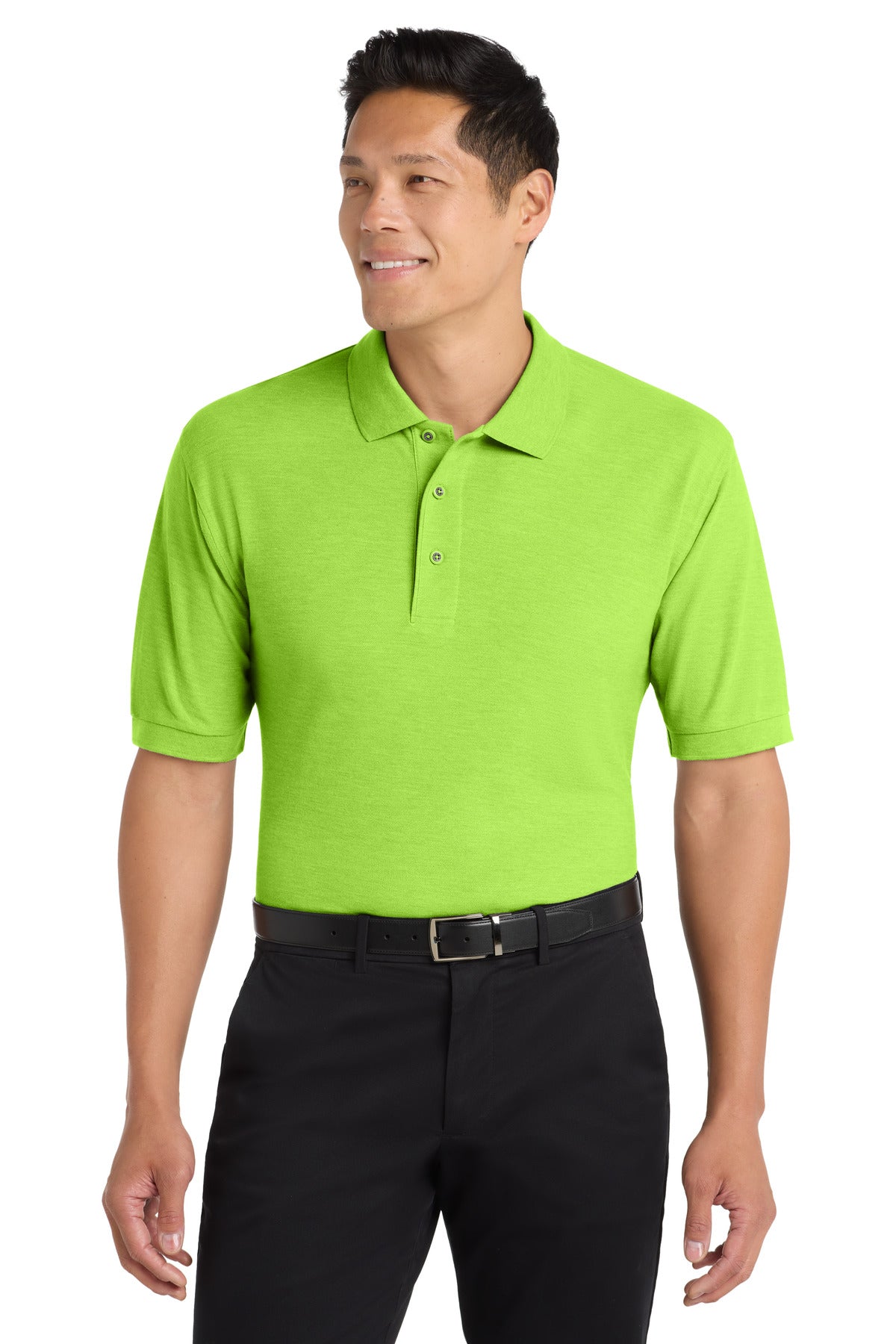 Front View of Lime Port Authority Silk Touch Polo K500 plain