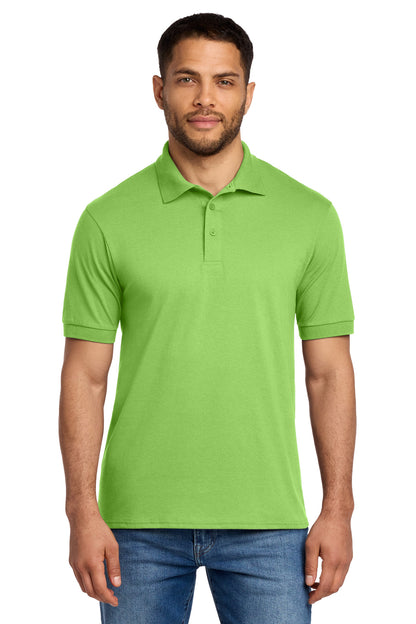 Front View of Lime Port & Co Core Blend Jersey Knit Polo. KP55 plain