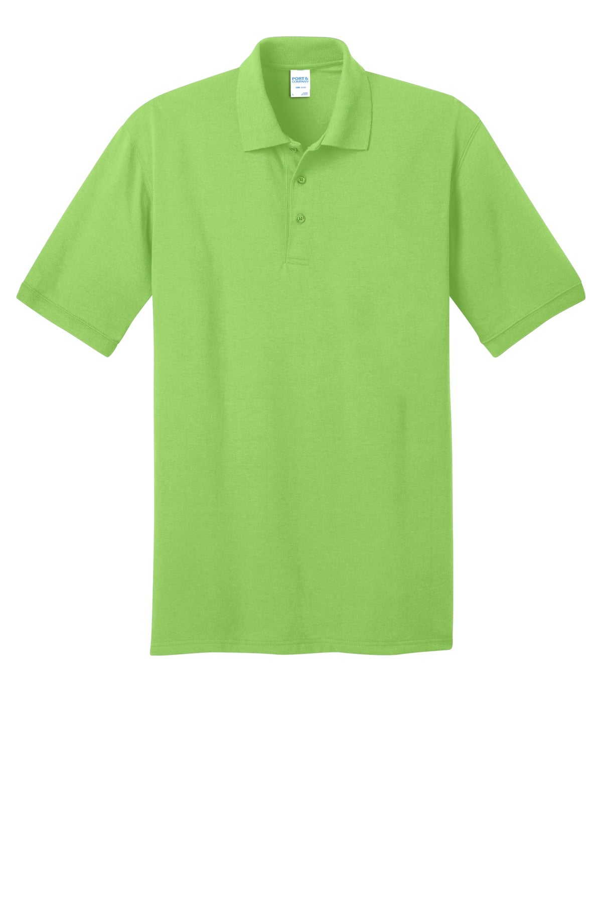 Front View of Lime Port & Co Core Blend Jersey Knit Polo. KP55 plain
