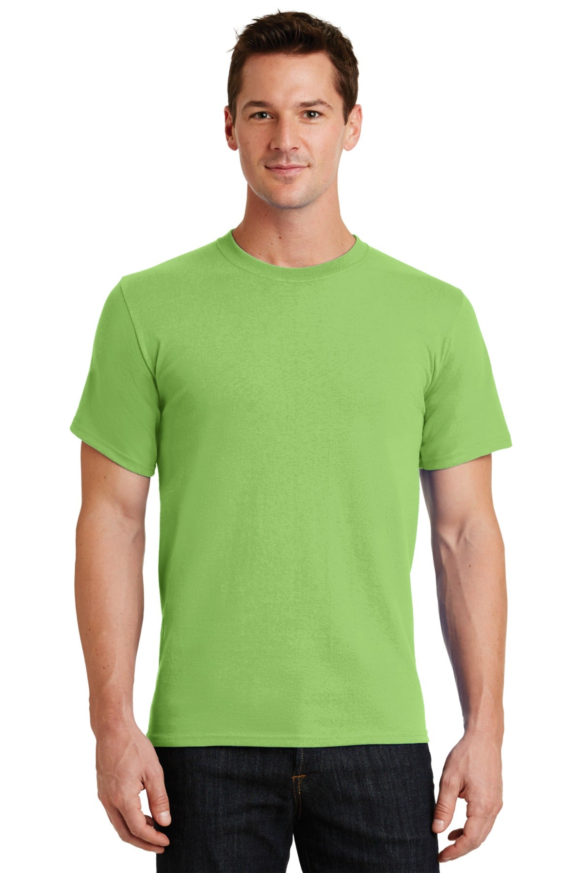 Front View of Lime Port & Co Essential Tee. PC61 plain