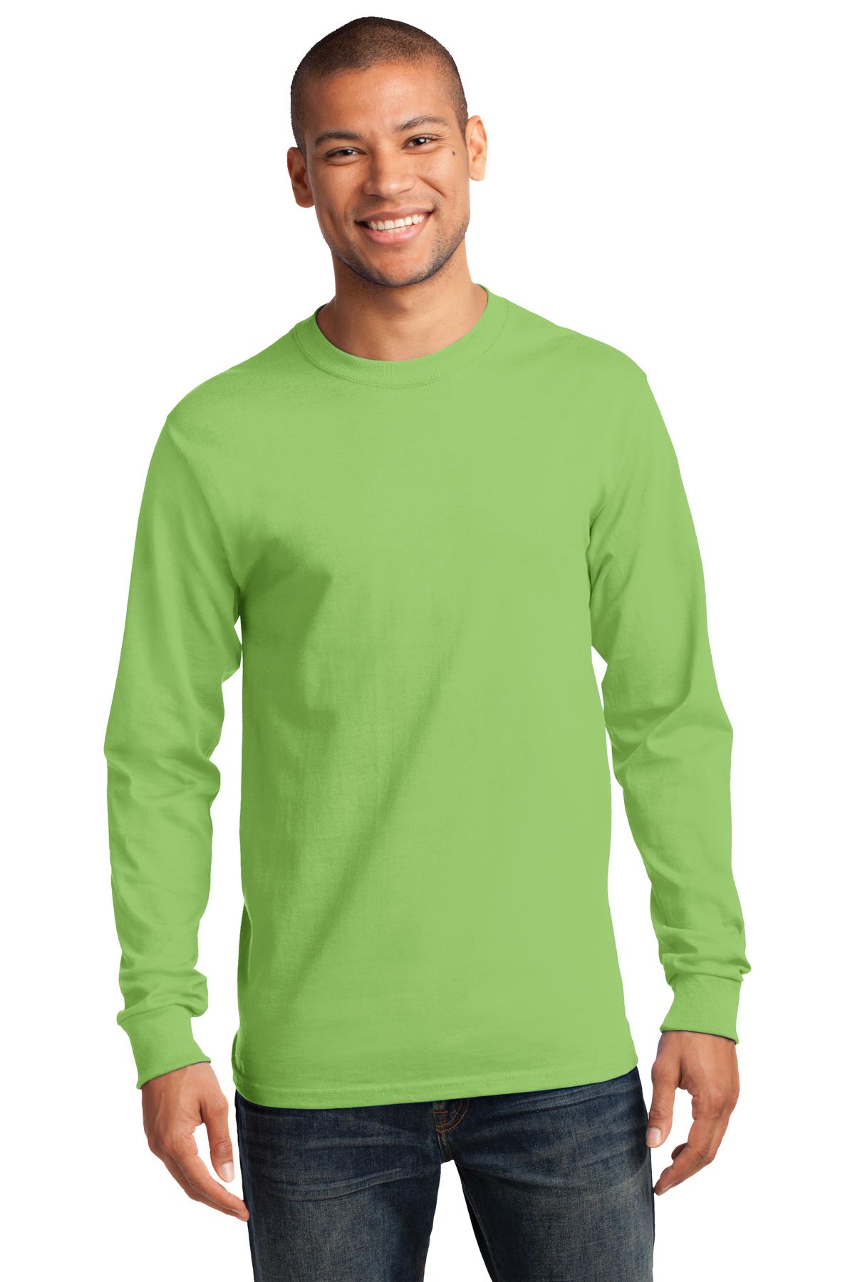 Front View of Lime Port & Co Long Sleeve Essential Tee. PC61LS plain