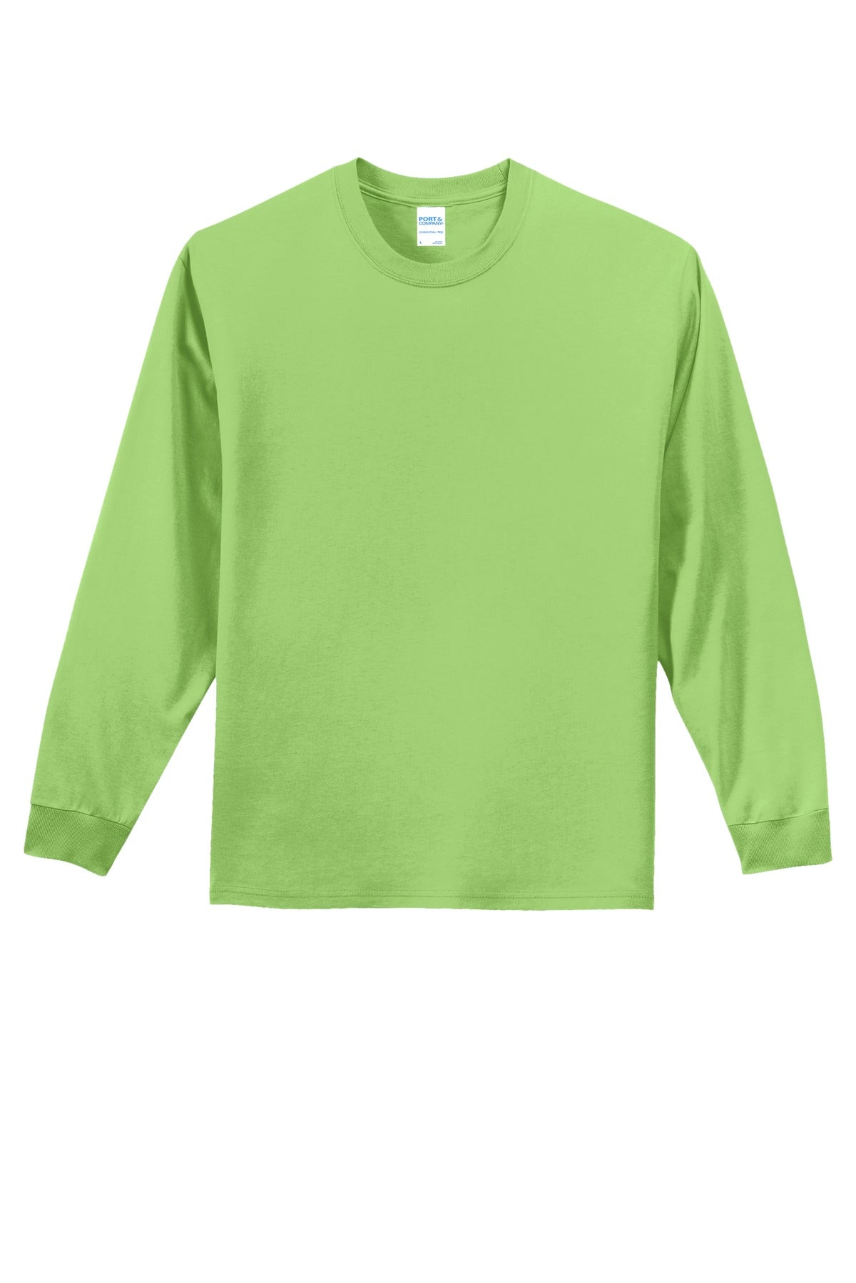 Front View of Lime Port & Co Long Sleeve Essential Tee. PC61LS plain