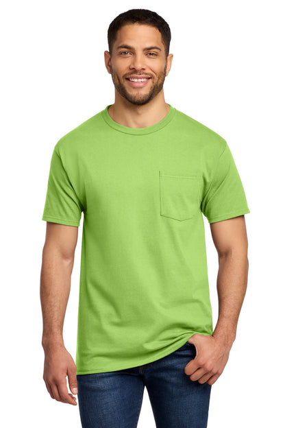 Front View of Lime Port & Co Tall Essential Pocket Tee. PC61PT plain