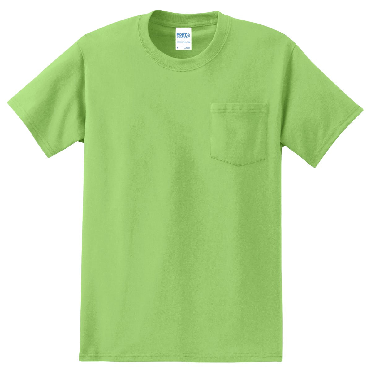 Front View of Lime Port & Co Tall Essential Pocket Tee. PC61PT plain