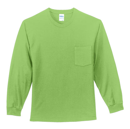 Front View of Lime Port & Co Tall Long Sleeve Essential Pocket Tee. PC61LSPT plain