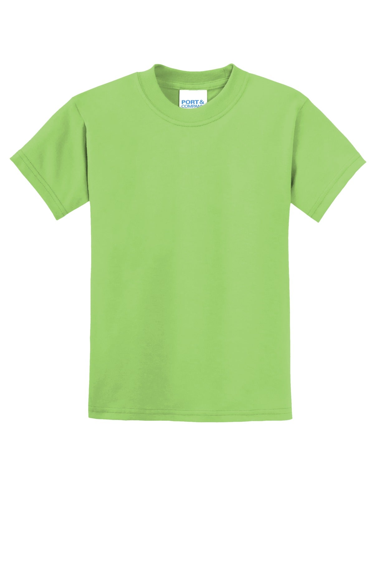 Front View of Lime Port & Co Youth Core Blend Tee. PC55Y plain