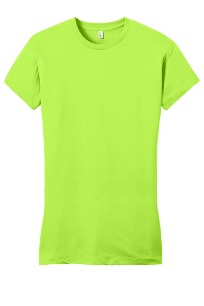 Front View of Lime Shock District Women's Fitted Very Important Tee . DT6001 plain