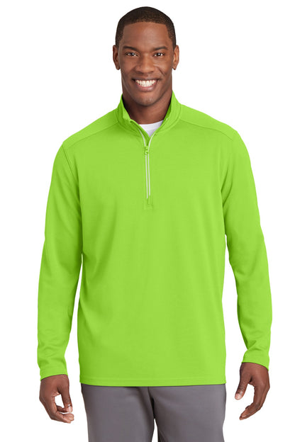 Front View of Lime Shock Sport-Tek Sport-Wick Textured 1/4-Zip Pullover. ST860 plain