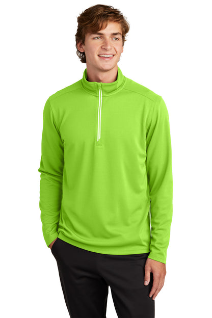 Front View of Lime Shock Sport-Tek Sport-Wick Textured 1/4-Zip Pullover. ST860 plain