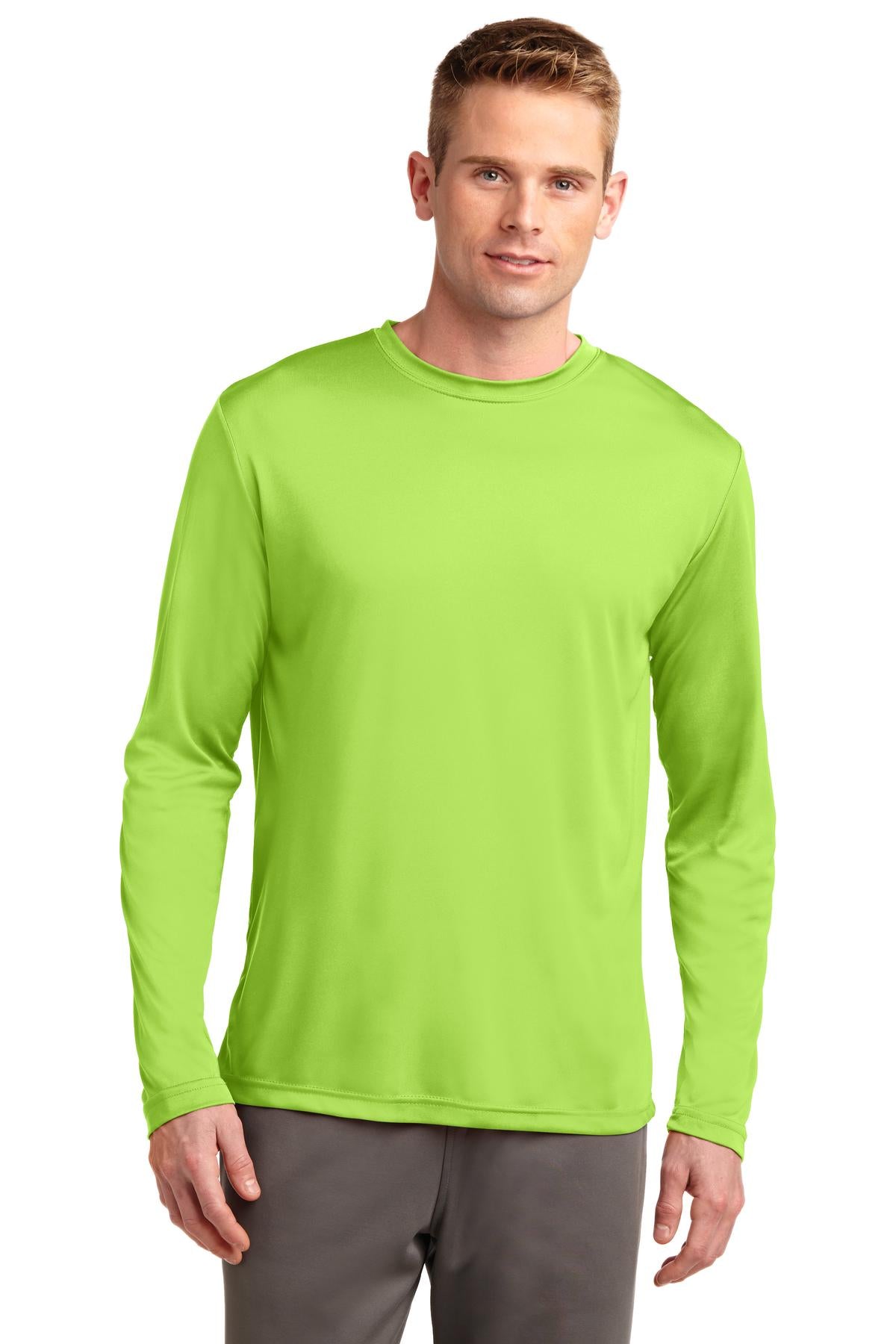 Front View of Lime Shock Sport-Tek Tall Long Sleeve PosiCharge Competitor Tee. TST350LS plain
