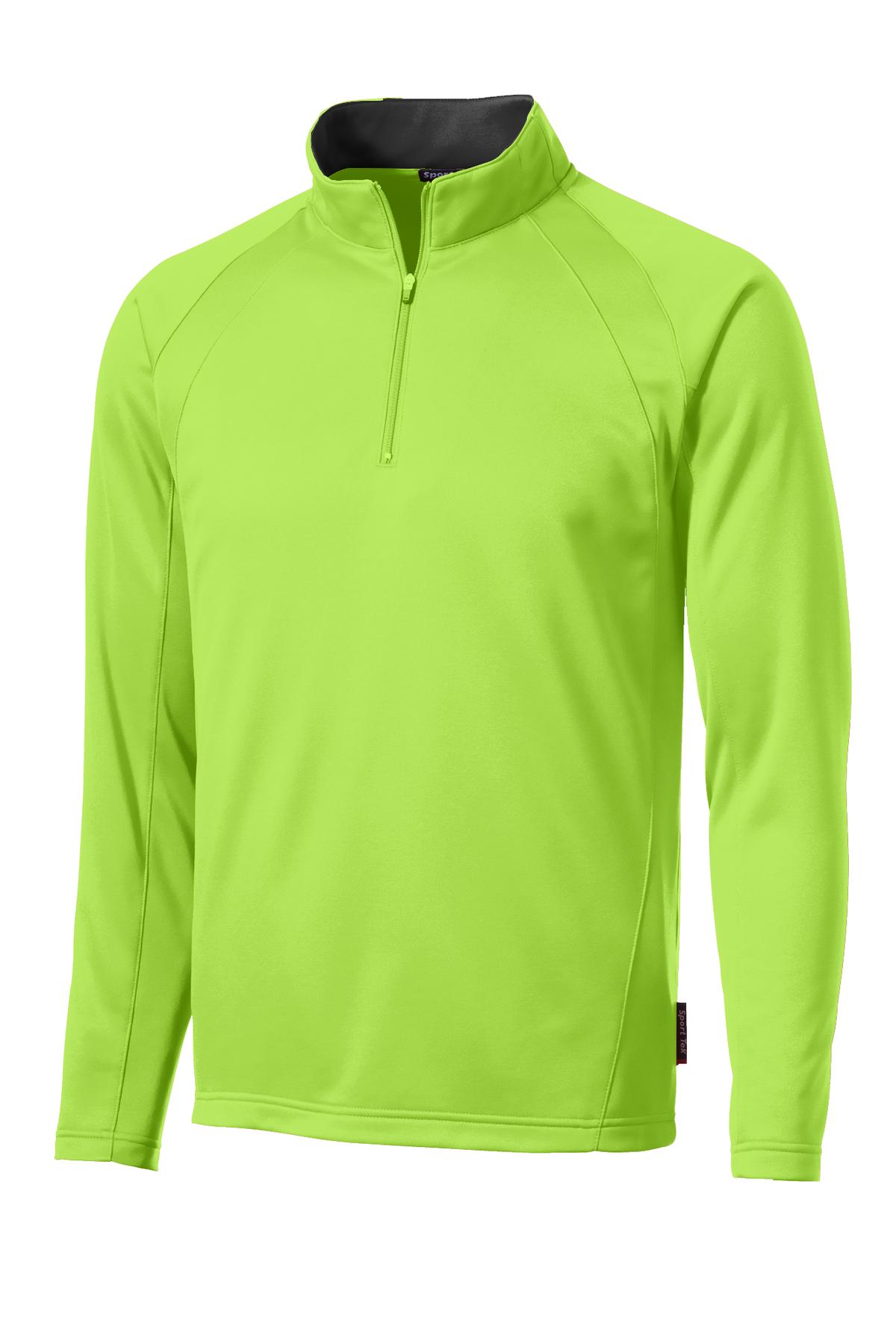 Front View of Lime Shock/Blk Sport-Tek Sport-Wick Fleece 1/4-Zip Pullover. F243 plain