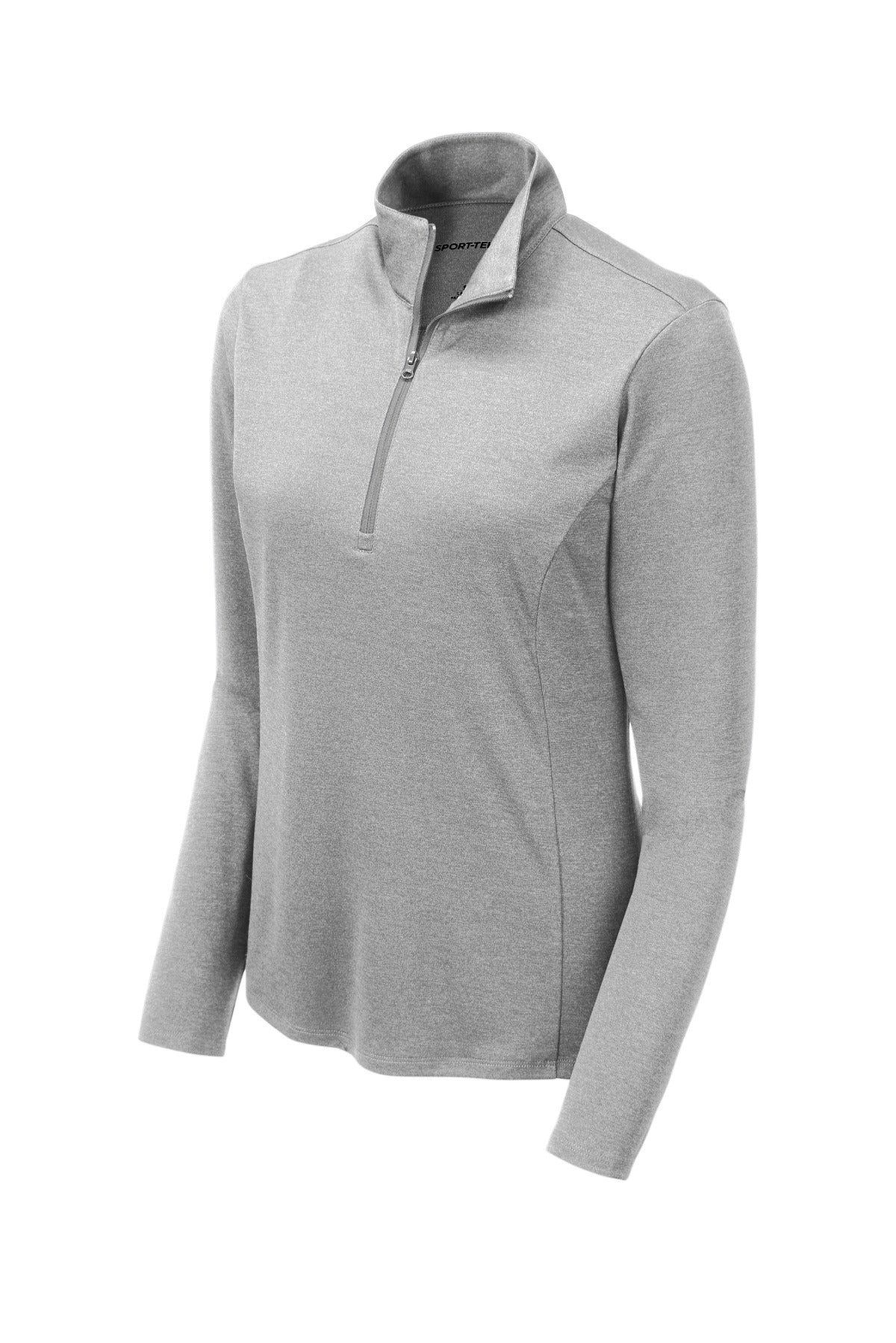 Front View of Lt Grey Hthr Sport-Tek Women's Endeavor 1/2-Zip Pullover. LST469 plain