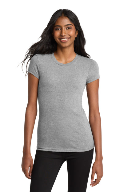 Front View of Lt Hthr Grey District Women's Fitted Very Important Tee . DT6001 plain