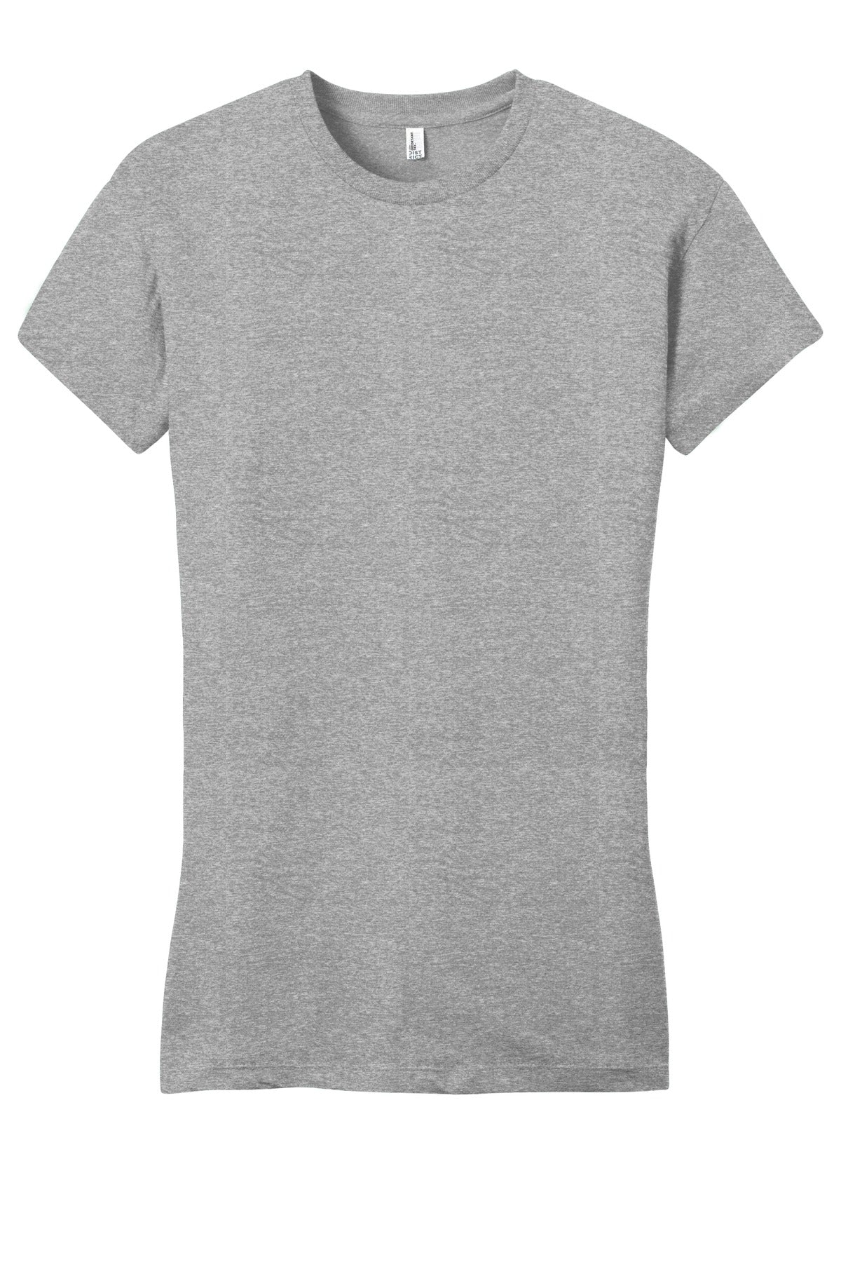 Front View of Lt Hthr Grey District Women's Fitted Very Important Tee . DT6001 plain
