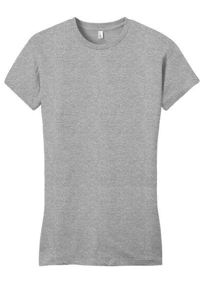 Front View of Lt Hthr Grey District Women's Fitted Very Important Tee . DT6001 plain