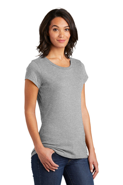 Front View of Lt Hthr Grey District Women's Fitted Very Important Tee . DT6001 plain