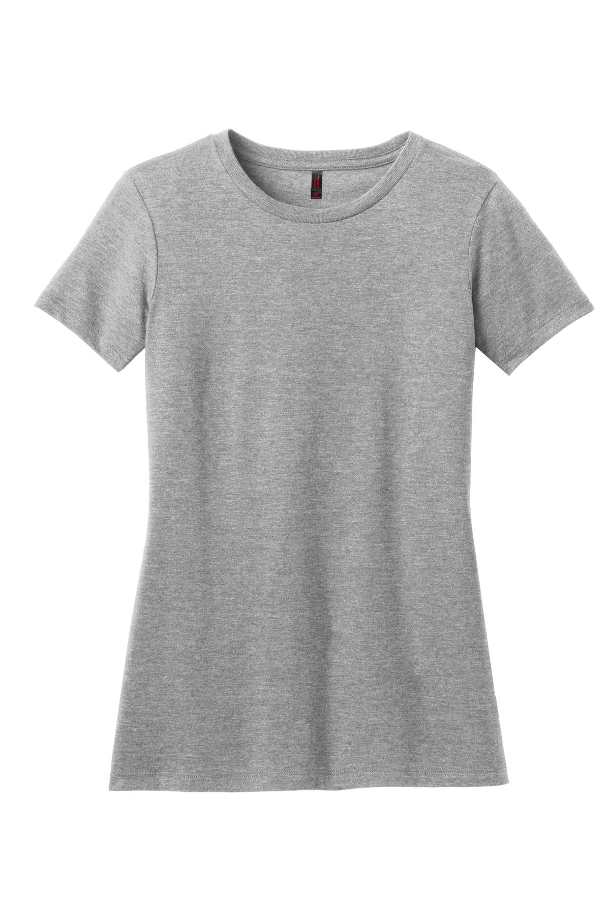 Front View of Lt Hthr Grey District Women's Perfect Blend CVC Tee. DM108L plain