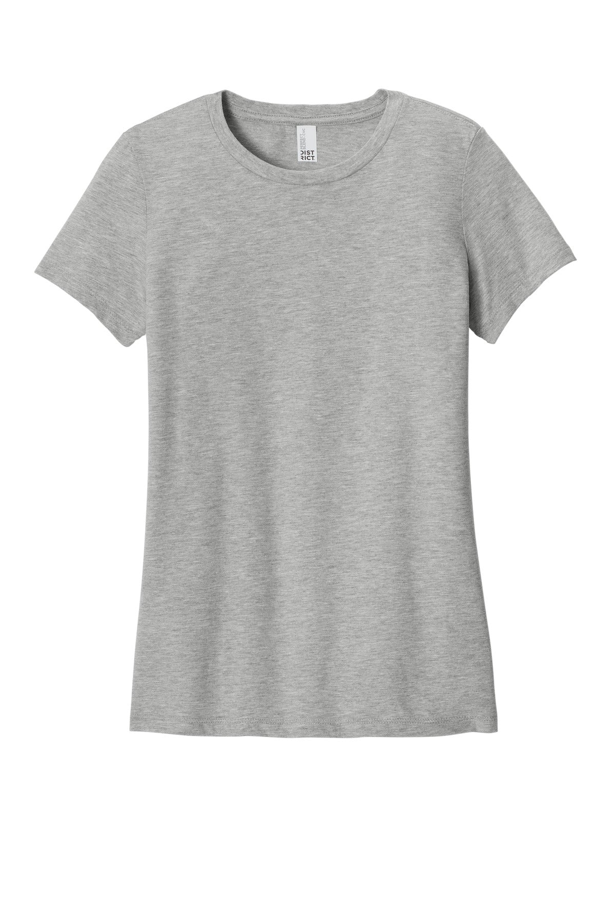 Front View of Lt Hthr Grey District Women's Perfect Blend CVC Tee. DM108L plain