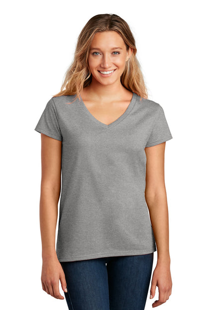 Front View of Lt Hthr Grey District Women's Re-Tee V-Neck DT8001 plain