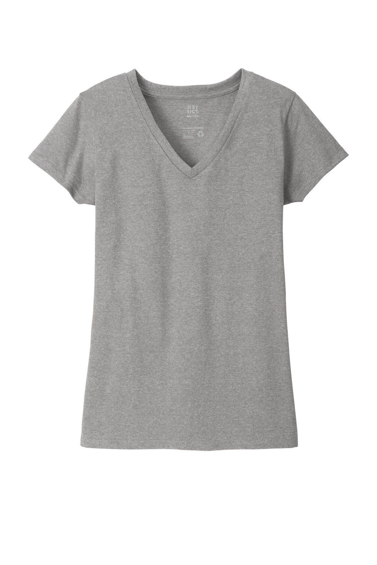 Front View of Lt Hthr Grey District Women's Re-Tee V-Neck DT8001 plain