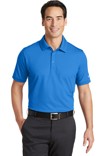 Front View of Lt Photo Blue Nike Dri-FIT Solid Icon Pique Modern Fit Polo. 746099 plain