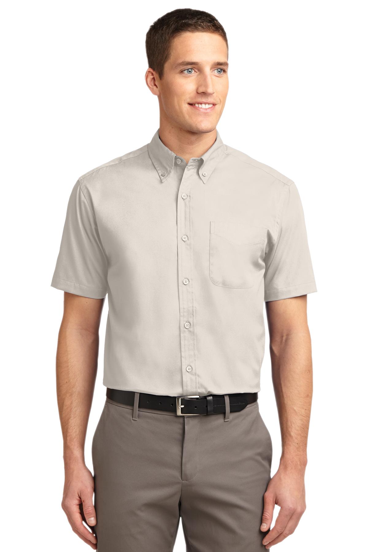 Front View of Lt Stone/Cl Ny Port Authority Short Sleeve Easy Care Shirt. S508 plain