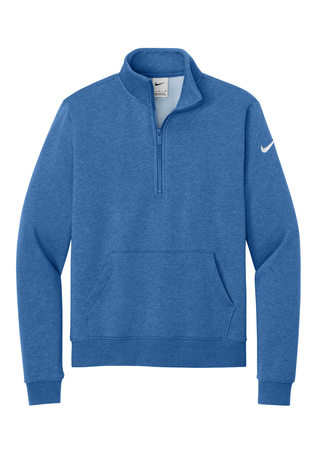 Front View of LtGameRyHt Nike Women's Club Fleece Sleeve Swoosh 1/2-Zip NKDX6720 plain