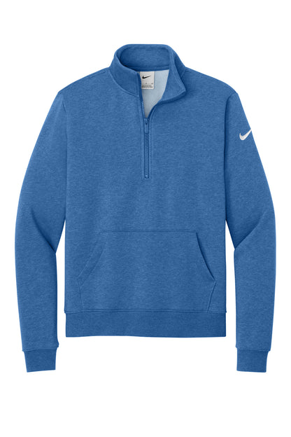 Front View of LtGameRyHt Nike Women's Club Fleece Sleeve Swoosh 1/2-Zip NKDX6720 plain