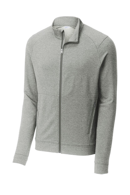 Front View of LtGreyHt Sport-Tek Sport-Wick Flex Fleece Full-Zip. ST560 plain