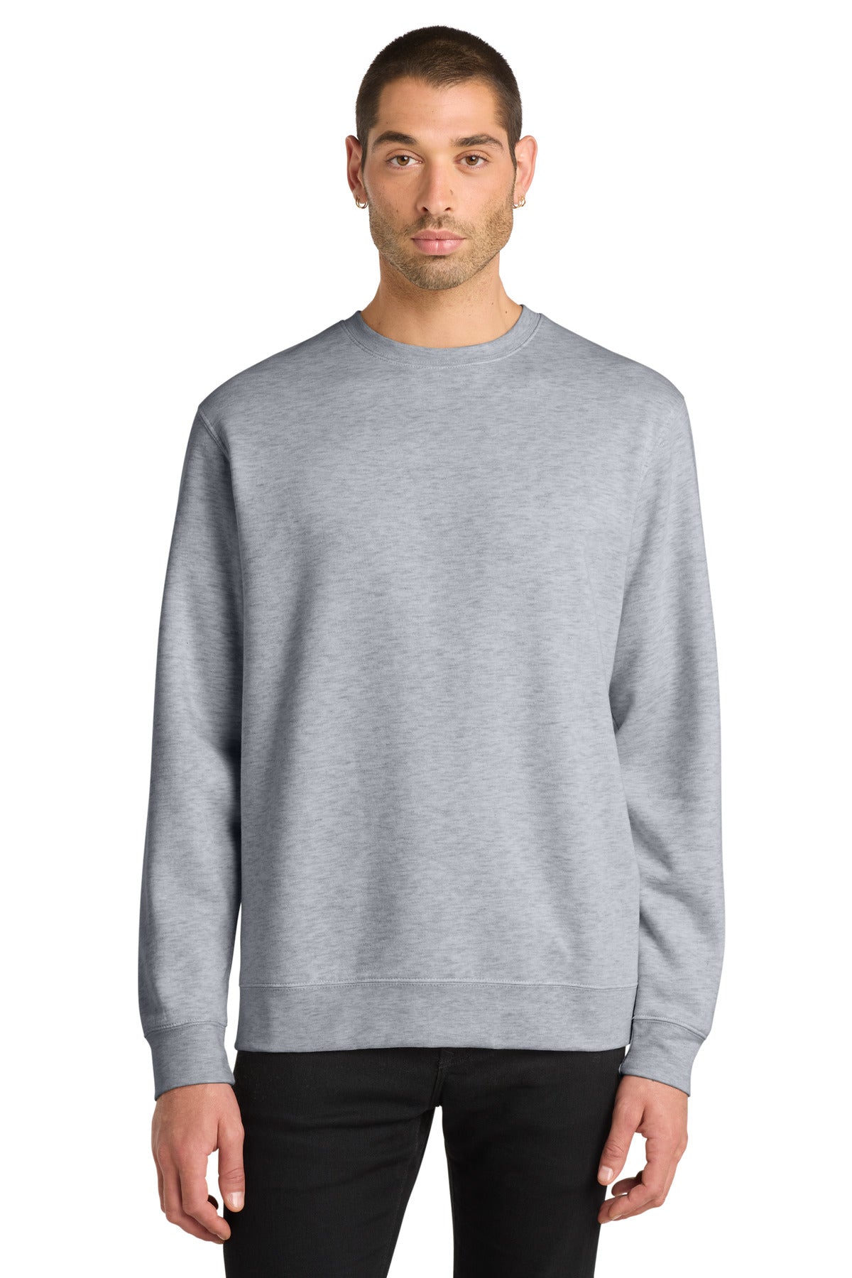 Front View of LtHtGry District V.I.T. Fleece Crew DT6104 plain
