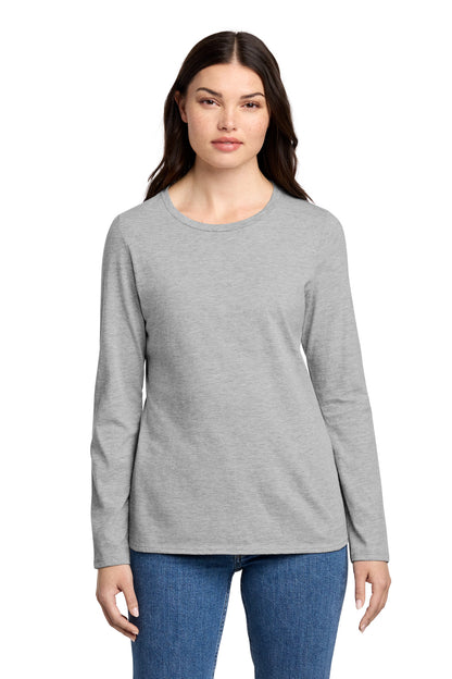 Front View of LtHtGry District Women's Perfect Blend CVC Long Sleeve Tee DT110 plain