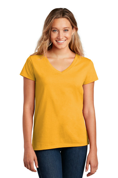 Front View of Maize Yellow District Women's Re-Tee V-Neck DT8001 plain
