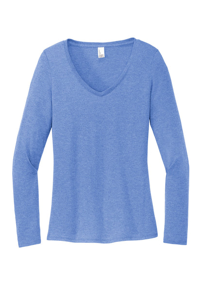 Front View of MariFrost District Women's Perfect Tri Long Sleeve V-Neck Tee DT135 plain