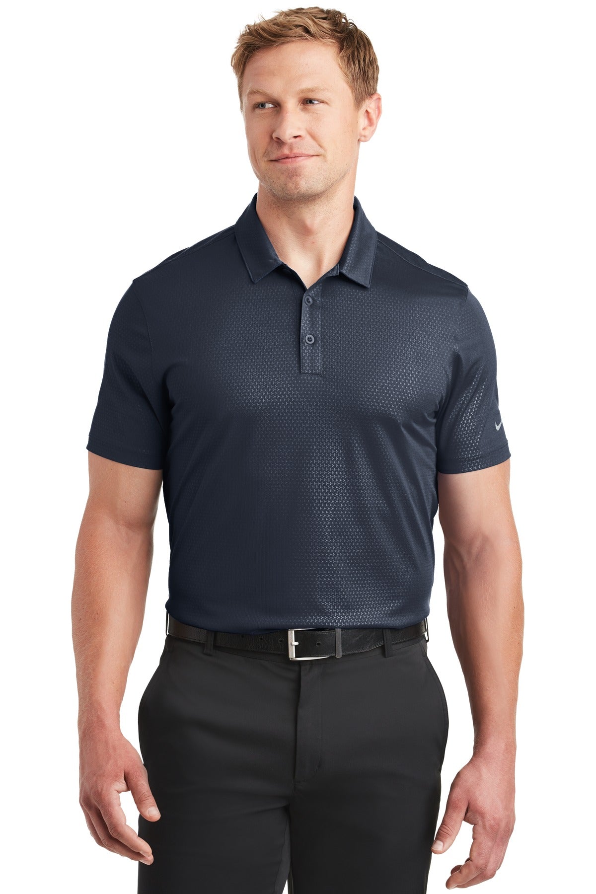 Front View of Marine Nike Dri-FIT Embossed Tri-Blade Polo. 838964 plain