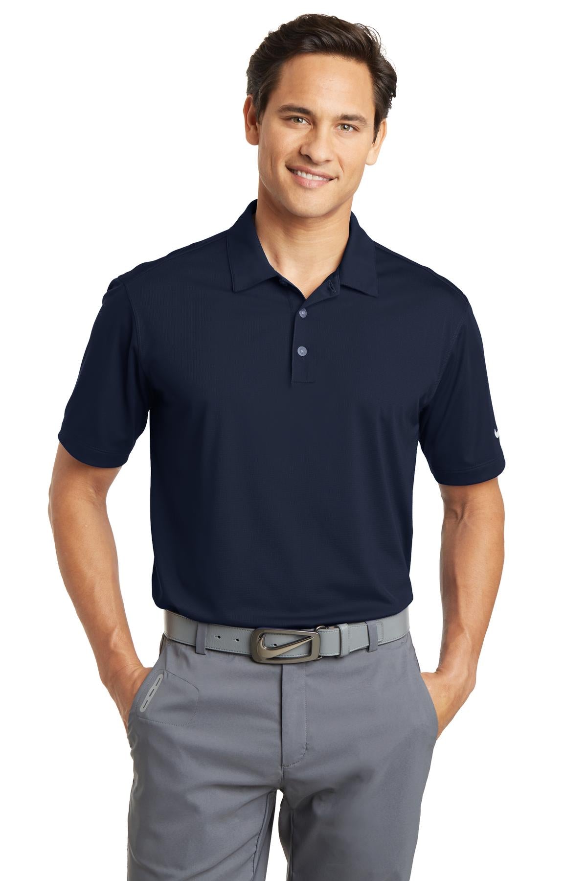 Front View of Marine Nike Dri-FIT Vertical Mesh Polo. 637167 plain