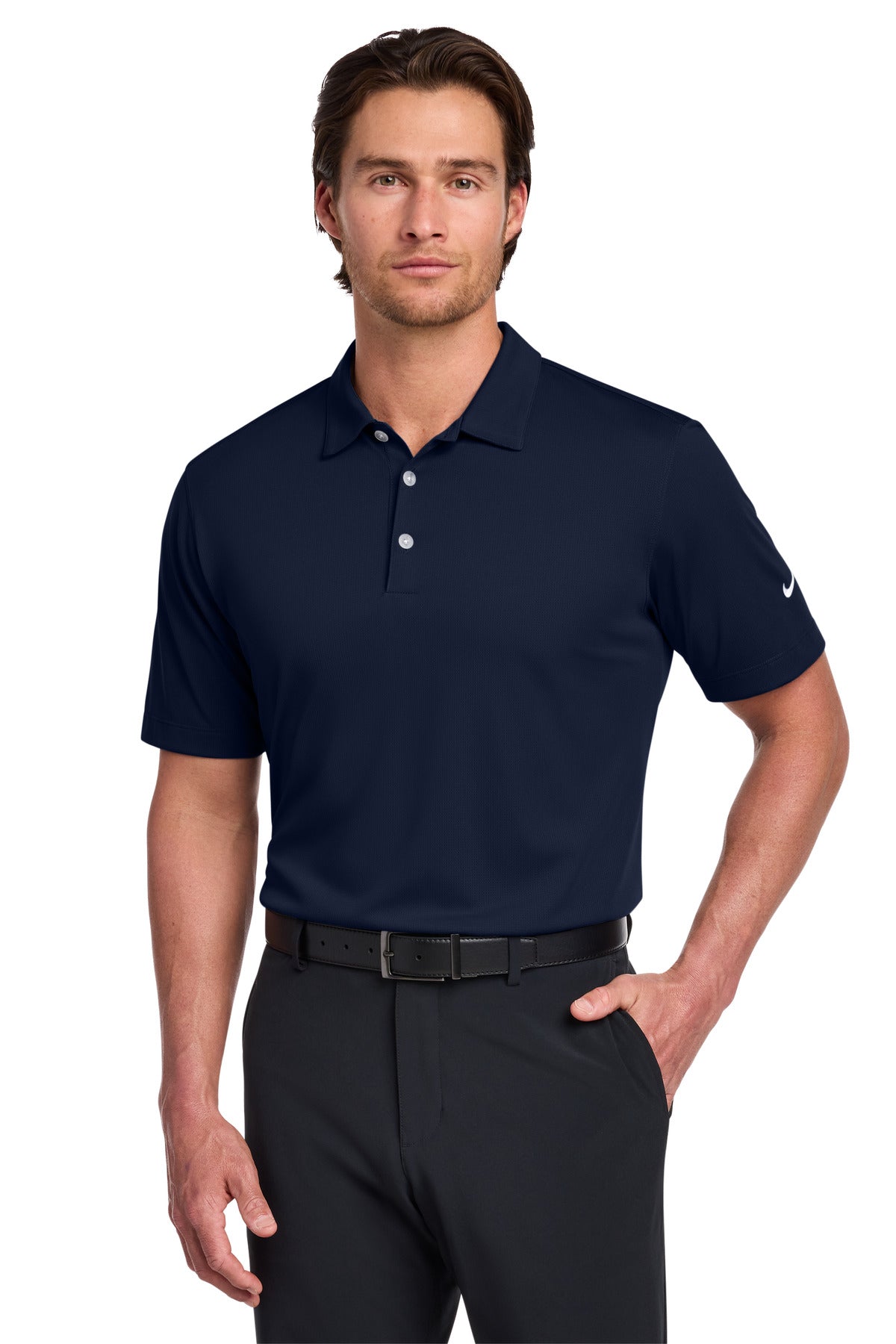 Front View of Marine Nike Dri-FIT Vertical Mesh Polo. 637167 plain