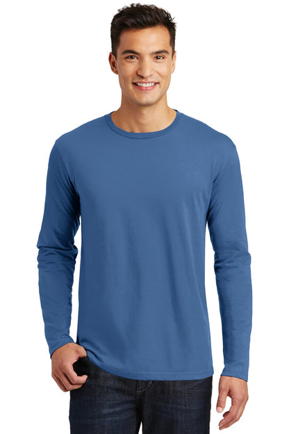 Front View of Maritime Blue District Perfect Weight Long Sleeve Tee. DT105 plain