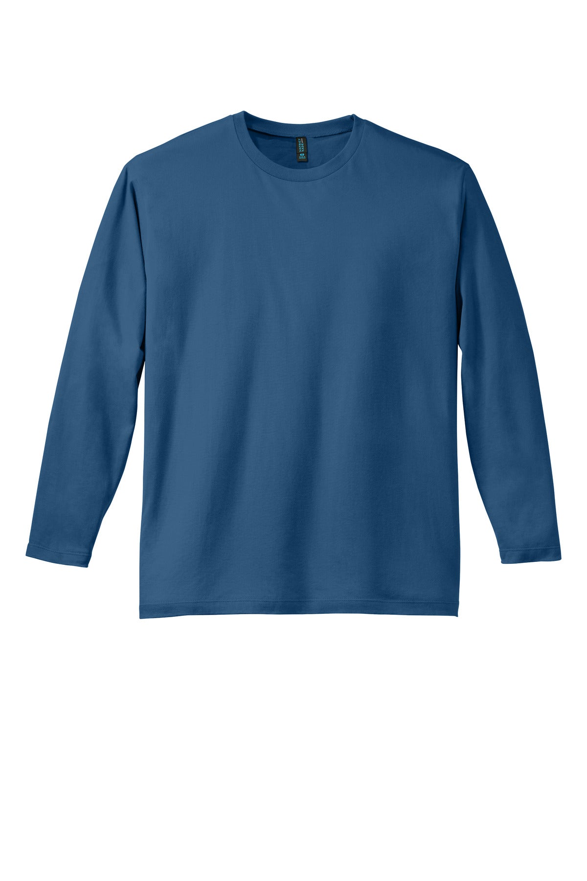 Front View of Maritime Blue District Perfect Weight Long Sleeve Tee. DT105 plain