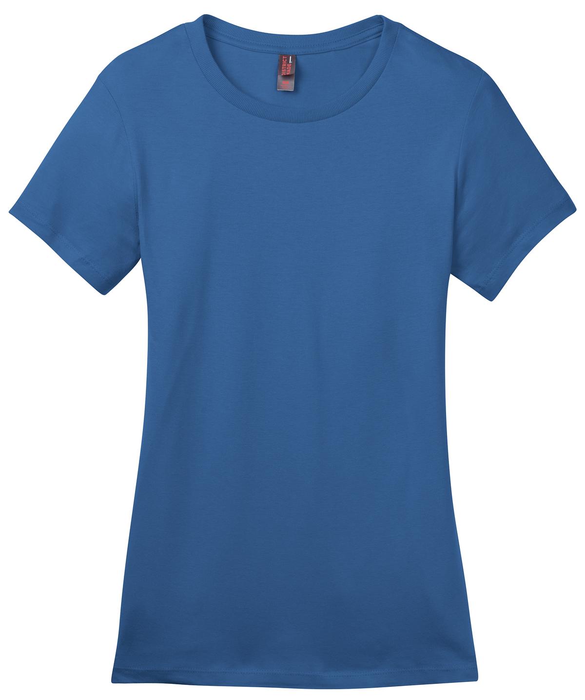 Front View of Maritime Blue District Women's Perfect Weight Tee. DM104L plain