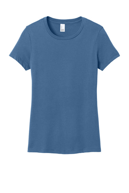 Front View of Maritime Blue District Women's Perfect Weight Tee. DM104L plain