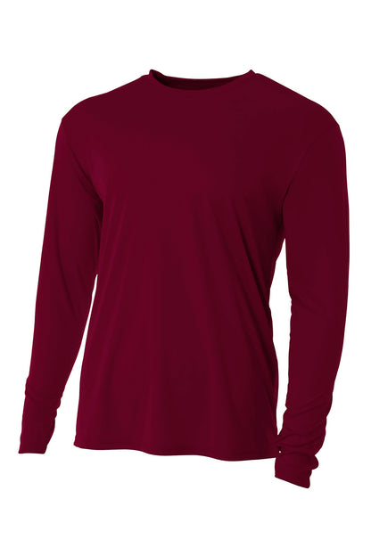 Front View of Maroon A4 Cooling Performance Long Sleeve Tee A4N3165 plain