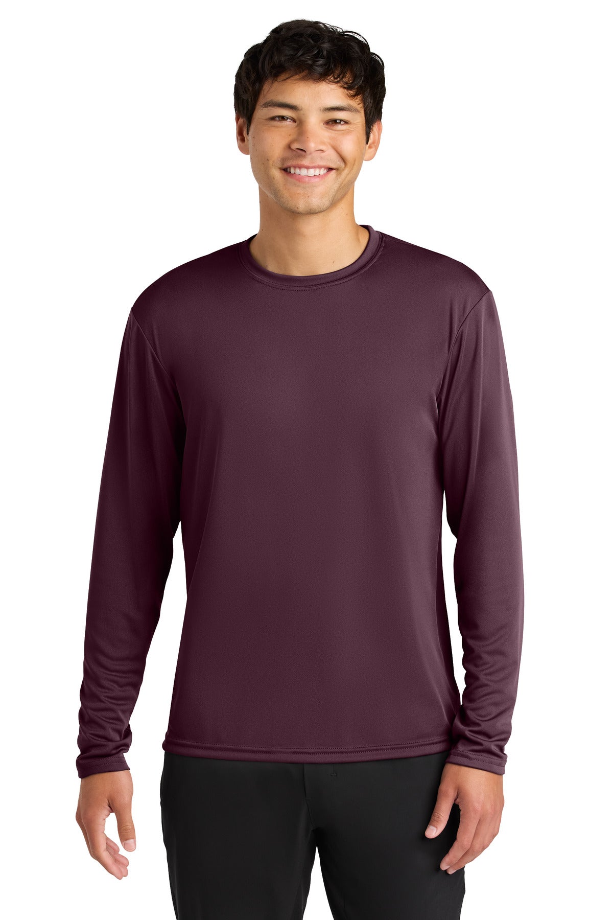 Front View of Maroon A4 Cooling Performance Long Sleeve Tee A4N3165 plain