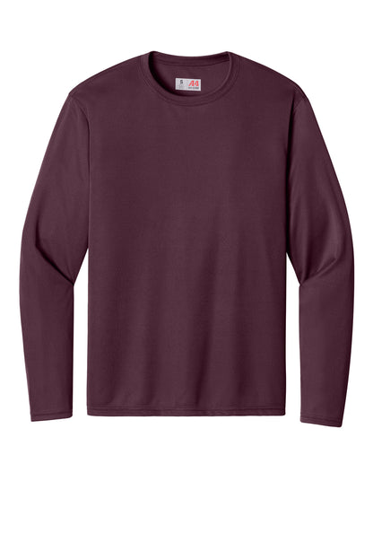 Front View of Maroon A4 Cooling Performance Long Sleeve Tee A4N3165 plain