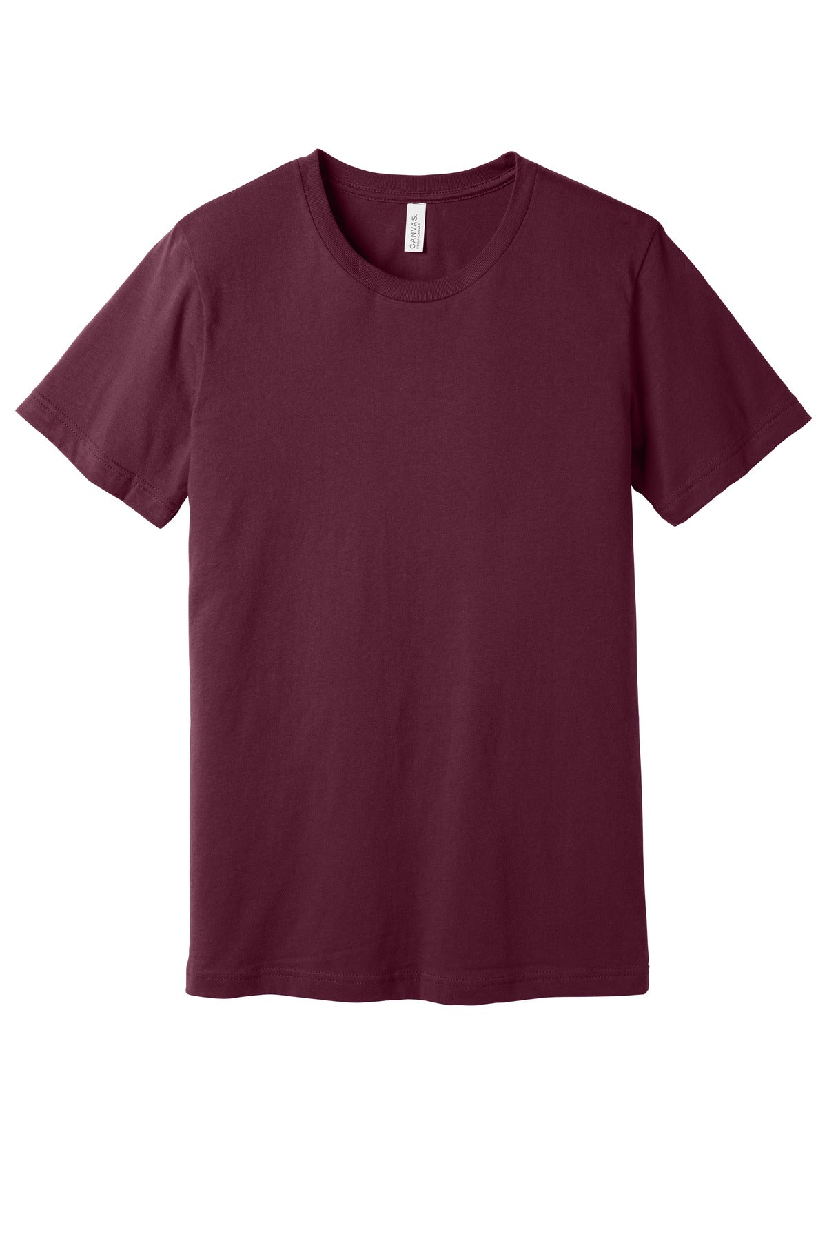 Front View of Maroon BELLA+CANVAS Unisex Jersey Short Sleeve Tee. BC3001 plain