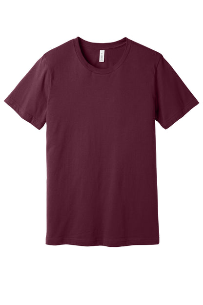 Front View of Maroon BELLA+CANVAS Unisex Jersey Short Sleeve Tee. BC3001 plain