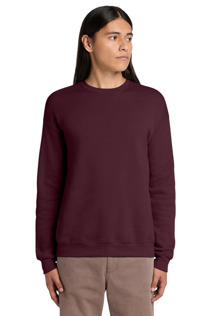 Front View of Maroon BELLA+CANVAS Unisex Sponge Fleece Drop Shoulder Sweatshirt. BC3945 plain