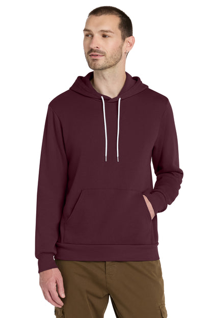 Front View of Maroon BELLA+CANVAS Unisex Sponge Fleece Pullover Hoodie. BC3719 plain