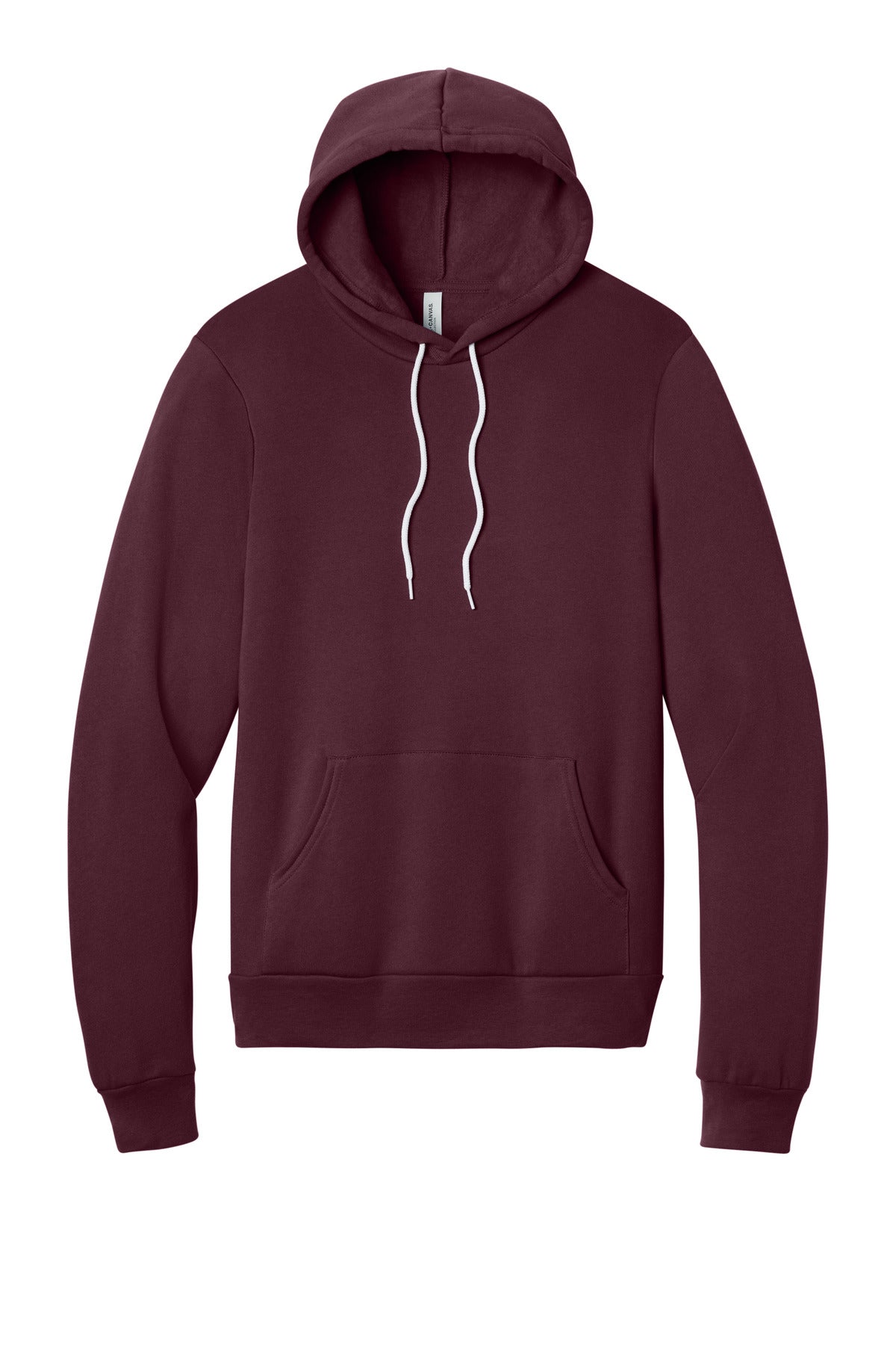 Front View of Maroon BELLA+CANVAS Unisex Sponge Fleece Pullover Hoodie. BC3719 plain