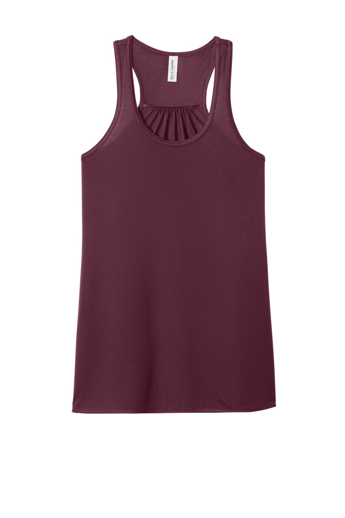 Front View of Maroon BELLA+CANVAS Women's Flowy Racerback Tank. BC8800 plain
